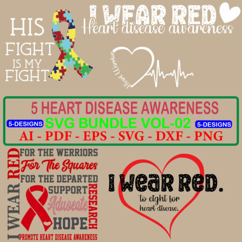 5 Heart Disease Awareness SVG Bundle Vol 02 cover image.