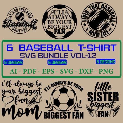 6 Baseball T-shirt SVG Bundle Vol 12 cover image.