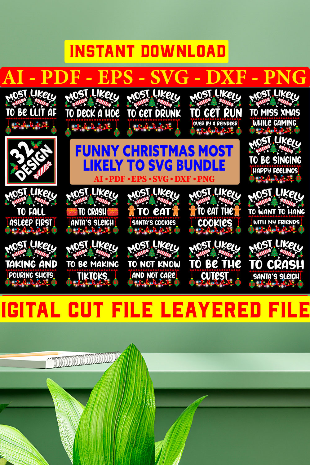 Funny Christmas Most Likely To SVG Bundle pinterest preview image.