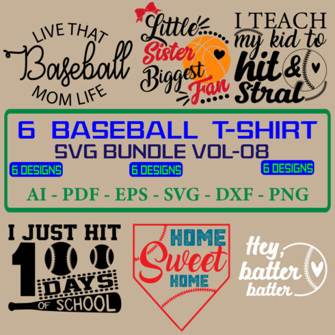 6 Baseball T-shirt SVG Bundle Vol 08 cover image.