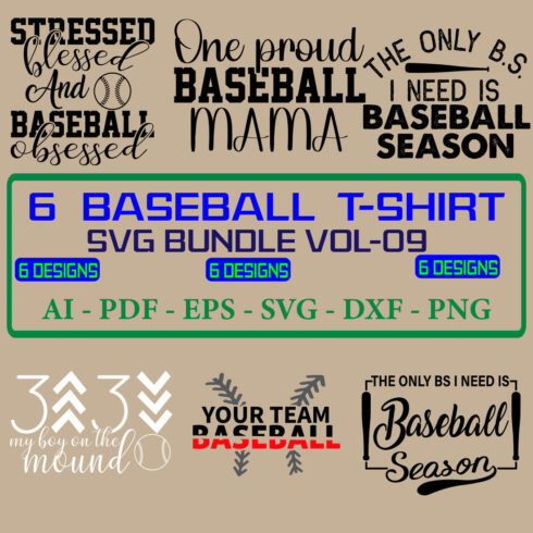 6 Baseball T-shirt SVG Bundle Vol 09 cover image.