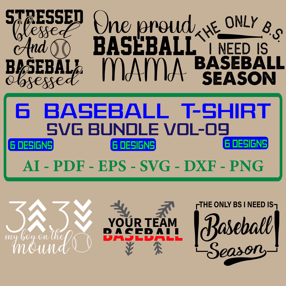 6 Baseball Day T-shirt SVG Bundle Vol-02