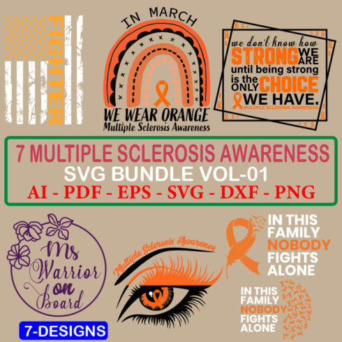 7 Multiple Sclerosis Awareness SVG Bundle Vol 01 cover image.