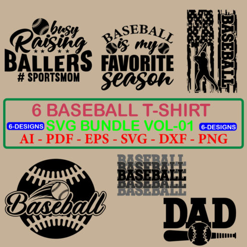 6 Baseball T-shirt SVG Bundle Vol 01 cover image.