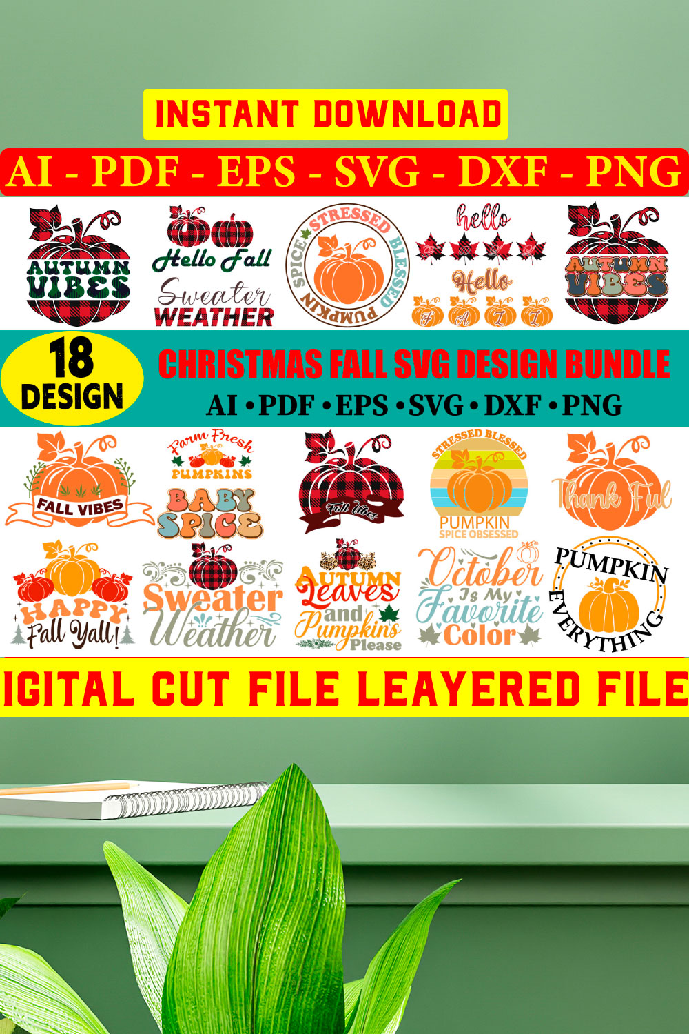 Fall SVG Design bundle pinterest preview image.