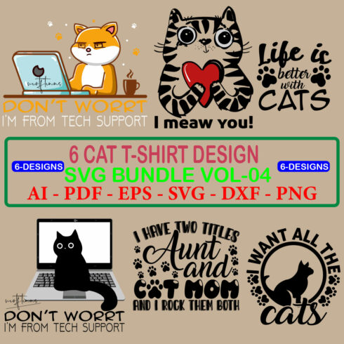6 Cat T-shirt SVG Bundle Vol 04 cover image.