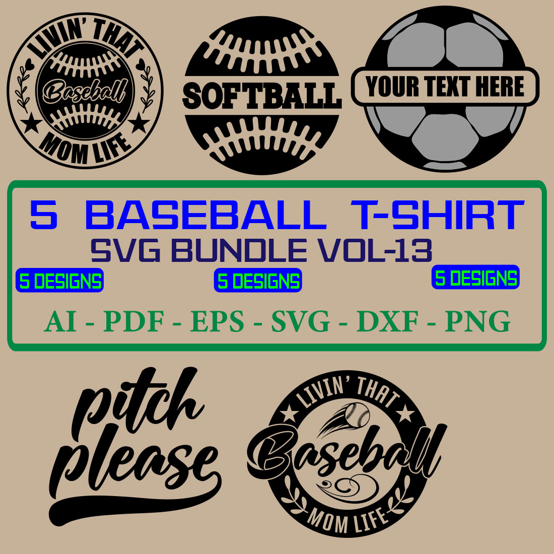5 Baseball T-shirt SVG Bundle Vol 13 cover image.
