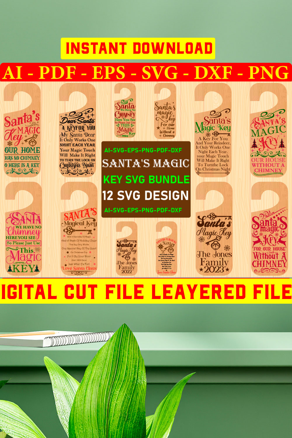 Santa's Magic Key SVG Bundle pinterest preview image.