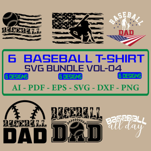 6 Baseball T-shirt SVG Bundle Vol 04 cover image.