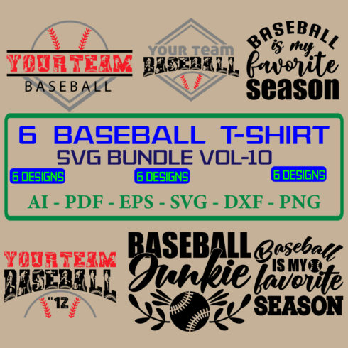 6 Baseball T-shirt SVG Bundle Vol 10 cover image.