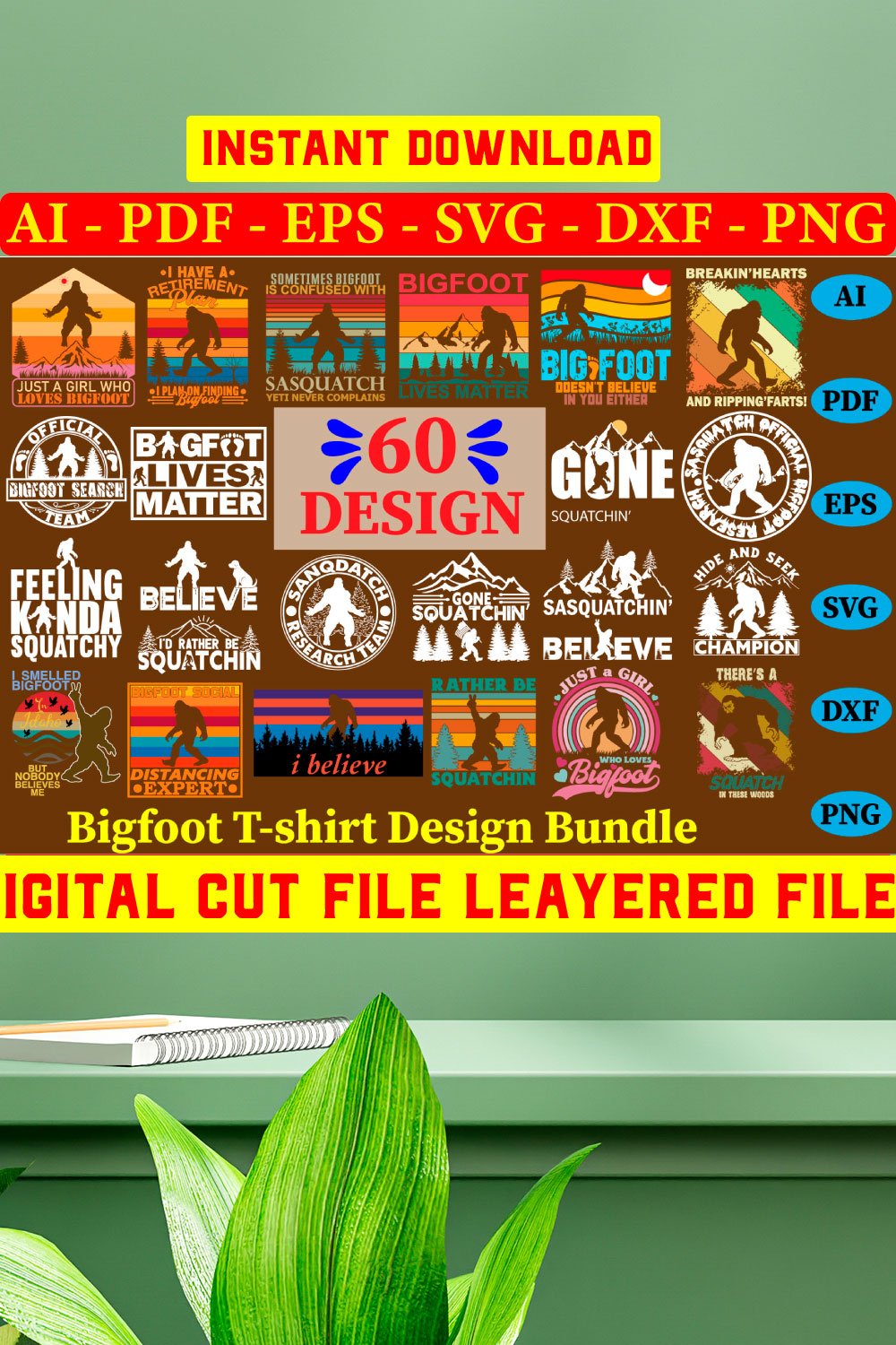 Bigfoot T-shirt Design Bundle pinterest preview image.