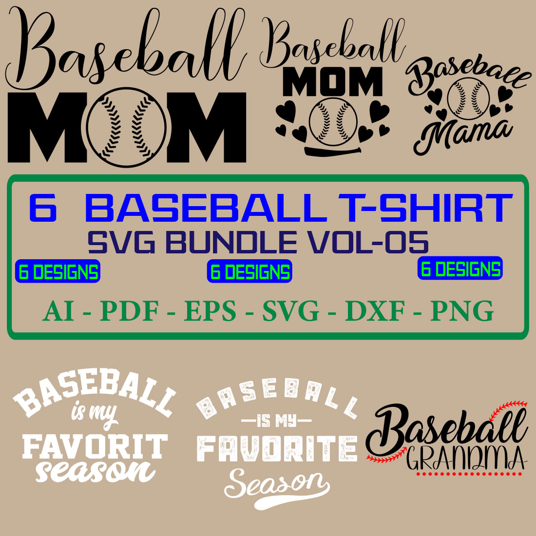 6 Baseball T-shirt SVG Bundle Vol 05 cover image.