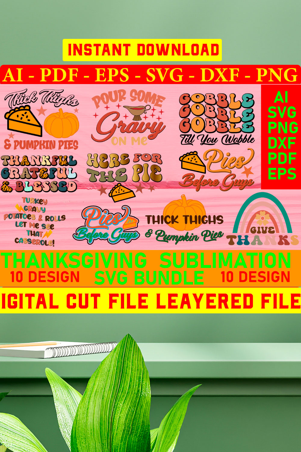 Thanksgiving Sublimation SVG Bundle pinterest preview image.