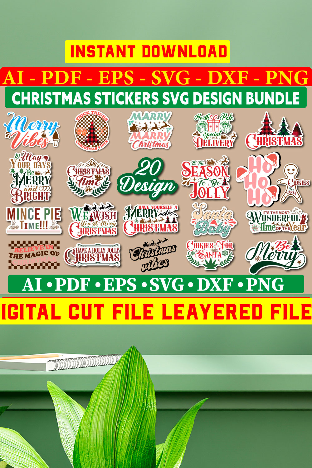 Christmas Sticker Svg Design Bundle pinterest preview image.