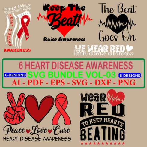 6 Heart Disease Awareness SVG Bundle Vol 03 cover image.