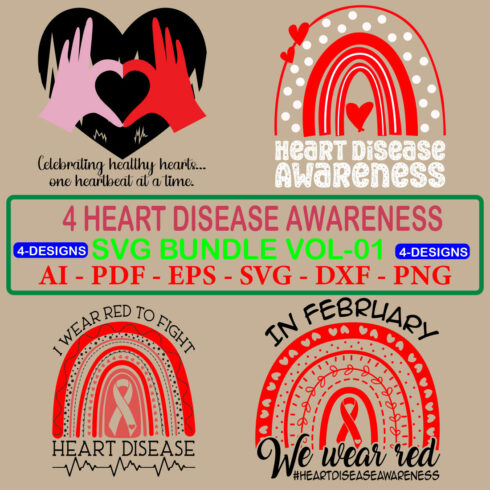 4 Heart Disease Awareness SVG Bundle Vol 01 cover image.