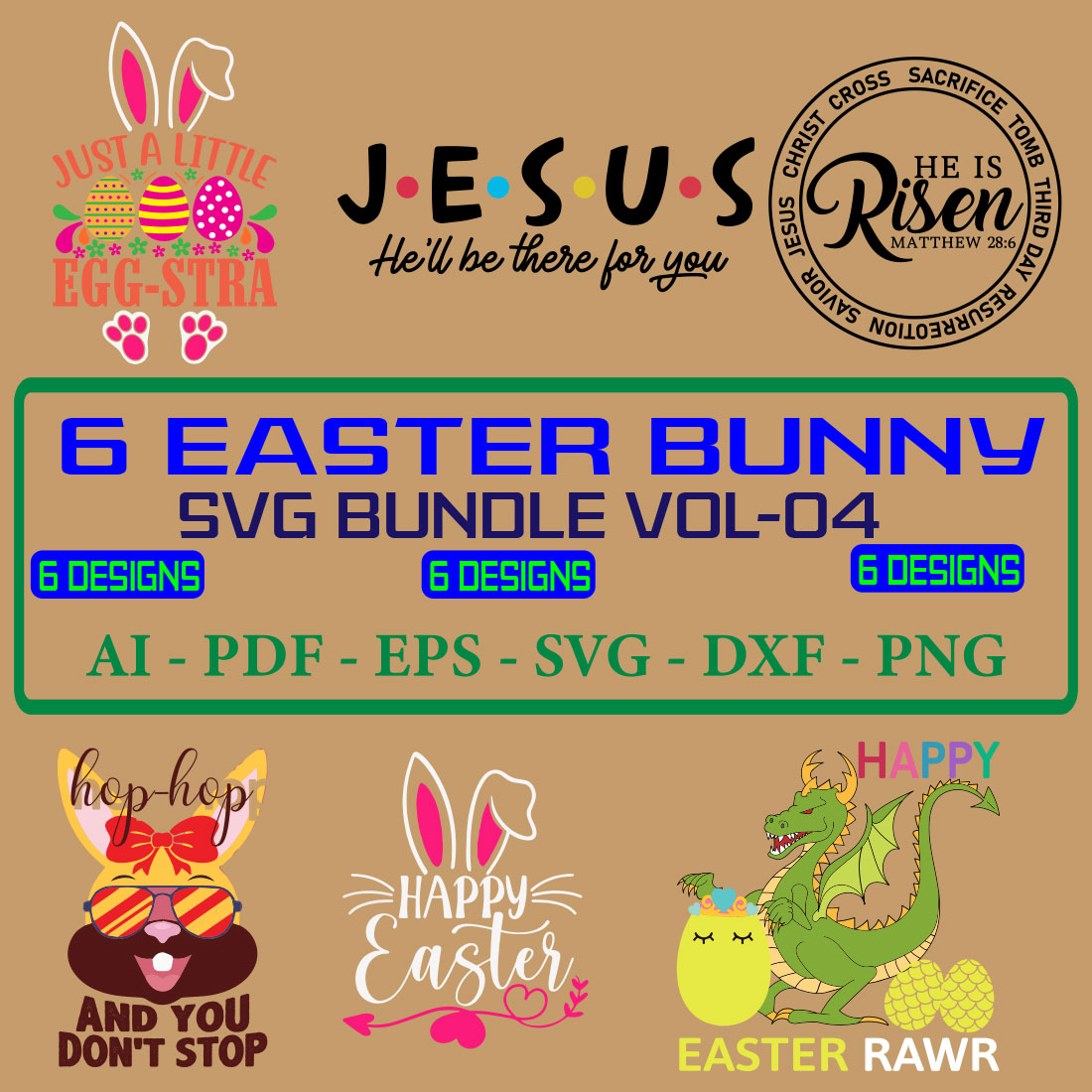 6 Easter Bunny SVG Bundle Vol 04 cover image.