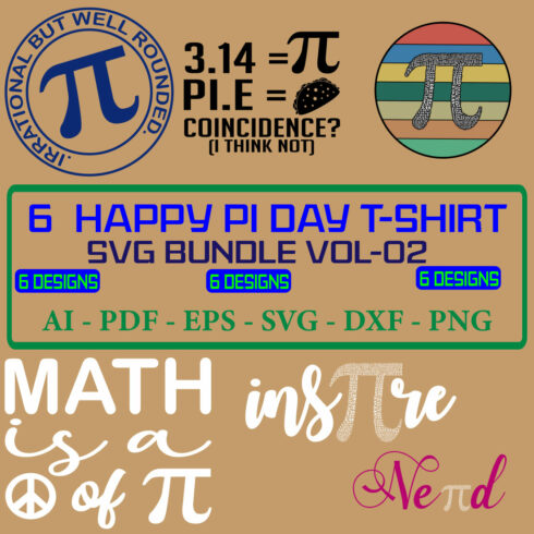 6 Happy Pi Day T-shirt SVG Bundle Vol 02 cover image.