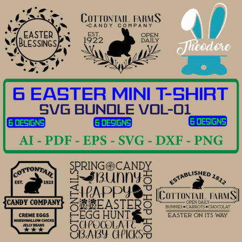 6 Easter Mini T-shirt SVG Bundle Vol 01 cover image.