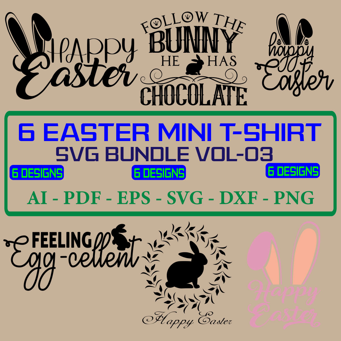 6 Easter Mini T-shirt SVG Bundle Vol 03 cover image.