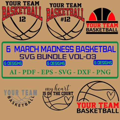 6 March Madness Basketbal SVG Bundle Vol 03 cover image.