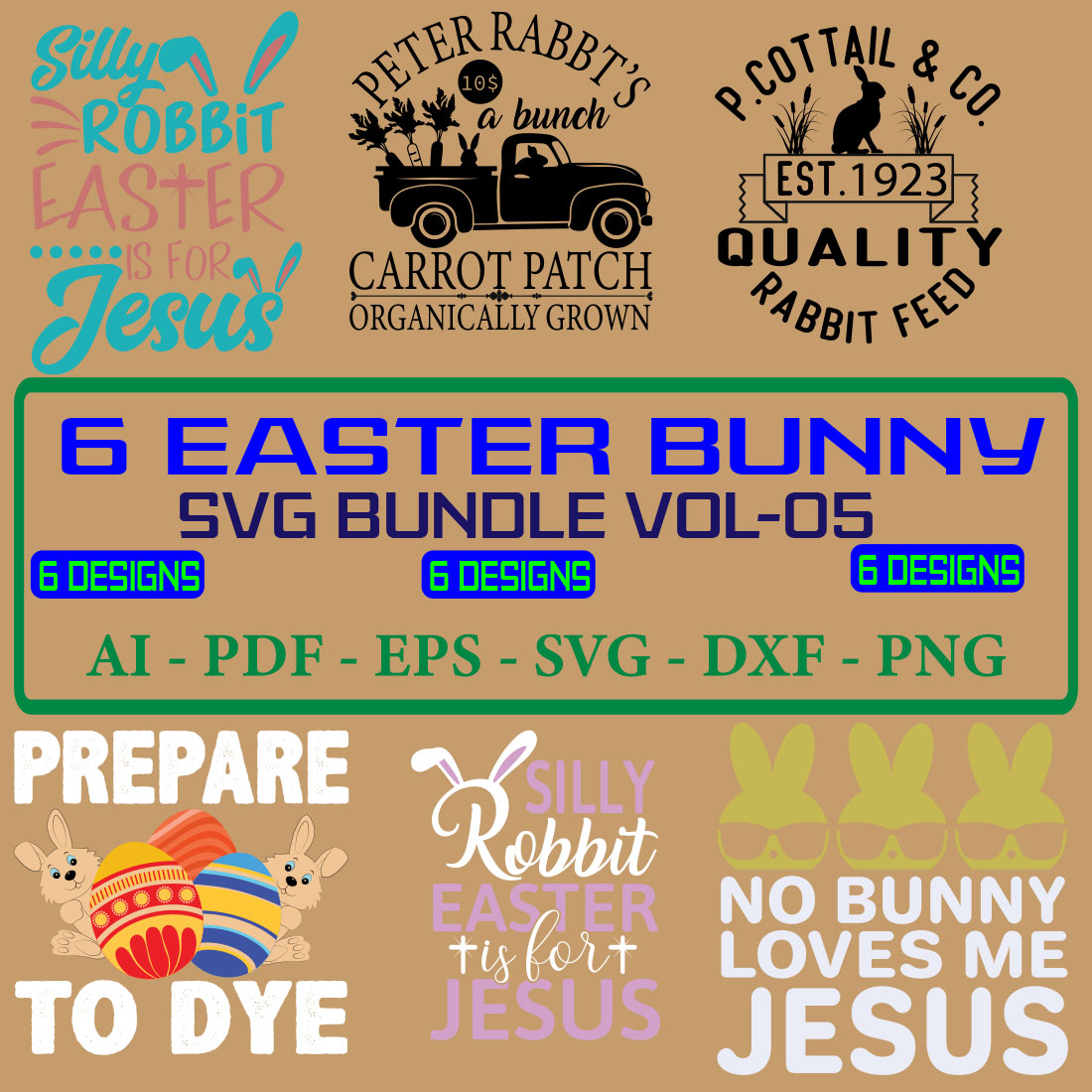 6 Easter Bunny SVG Bundle Vol 05 cover image.