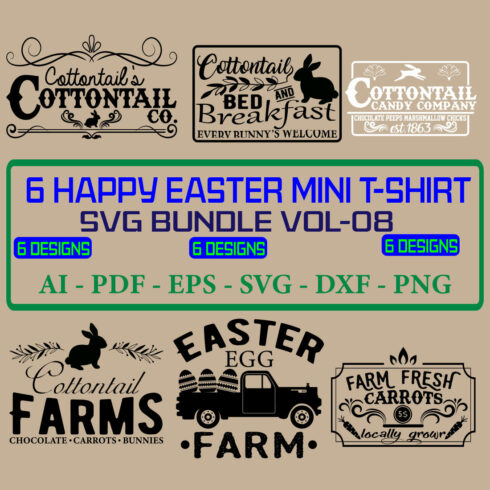 6 Easter Mini T-shirt SVG Bundle Vol 07 cover image.