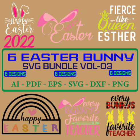 6 Easter Bunny SVG Bundle Vol 03 cover image.