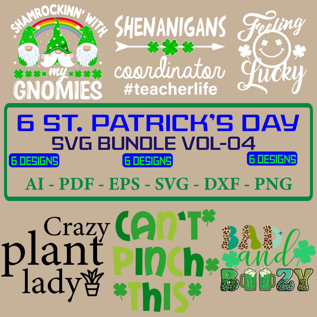6 St Patrick’s Day SVG Bundle Vol 04 cover image.