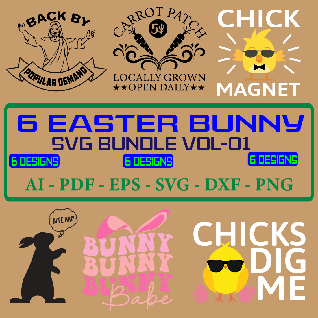 6 Easter Bunny SVG Bundle Vol 01 cover image.
