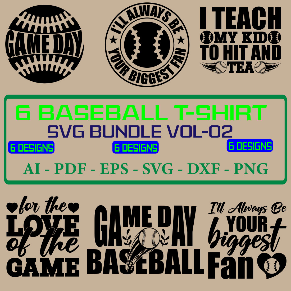 6 Baseball Day T-shirt SVG Bundle Vol-02