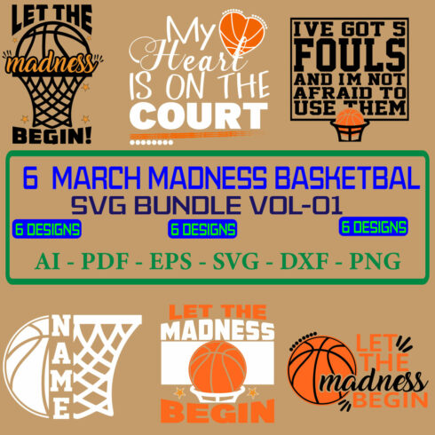 6 March Madness Basketbal SVG Bundle Vol 01 cover image.