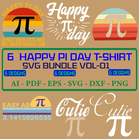 6 Happy Pi Day T-shirt SVG Bundle Vol 01 cover image.