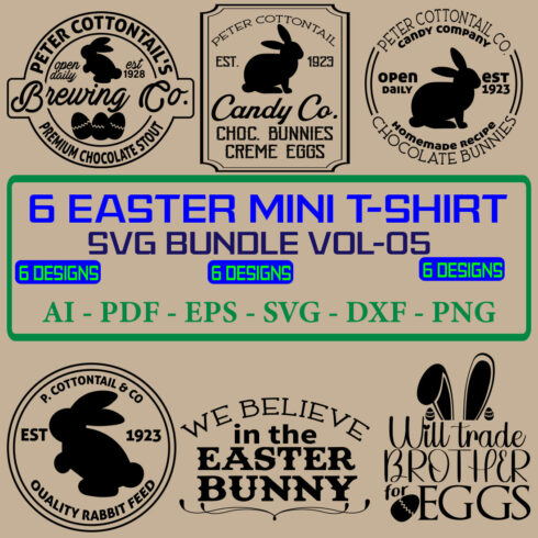 6 Easter Mini T-shirt SVG Bundle Vol 05 cover image.