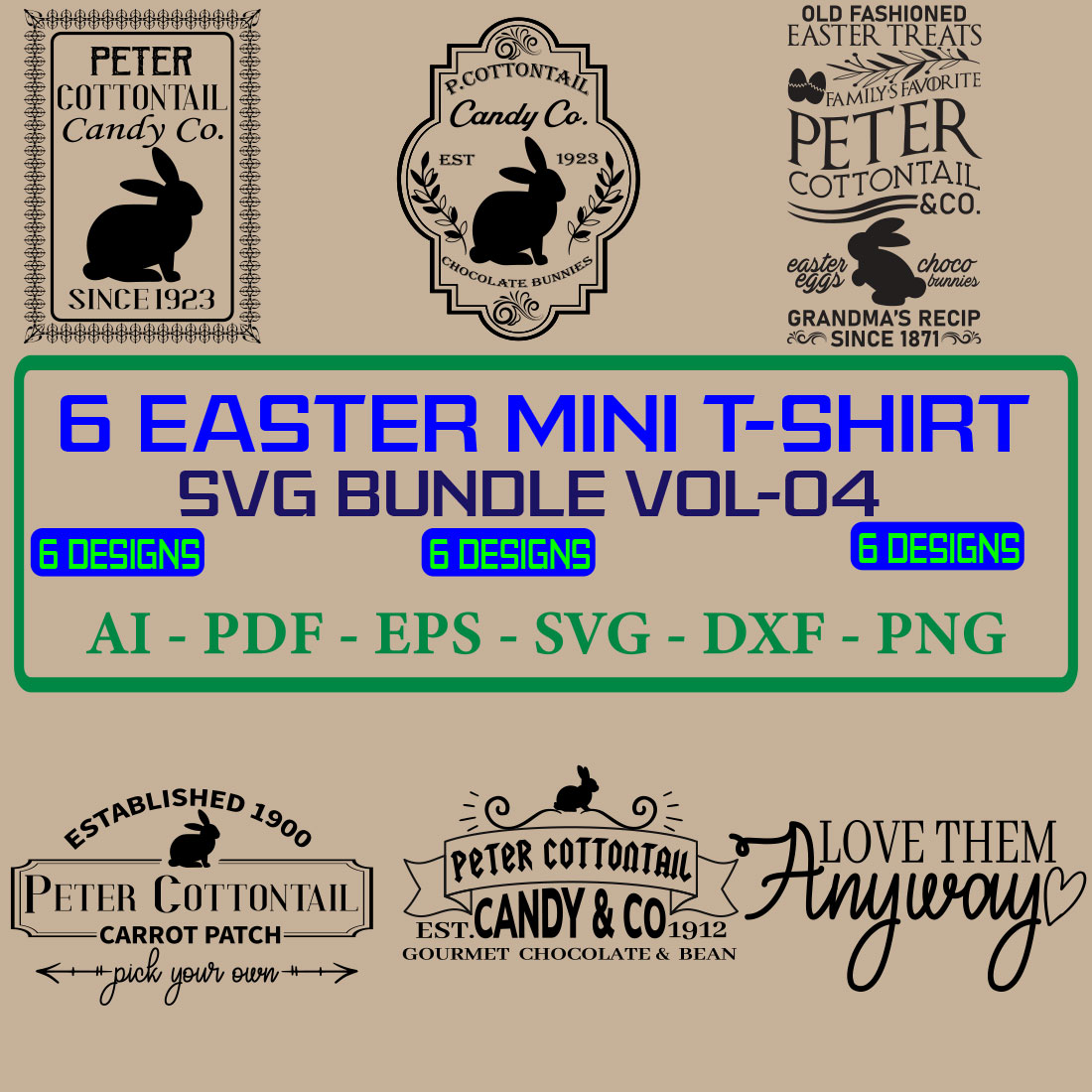 6 Easter Mini T-shirt SVG Bundle Vol 04 cover image.