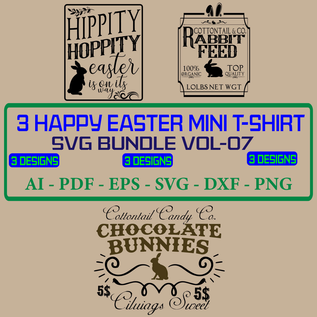 3 Happy Easter Mini T-shirt SVG Bundle Vol 06 cover image.