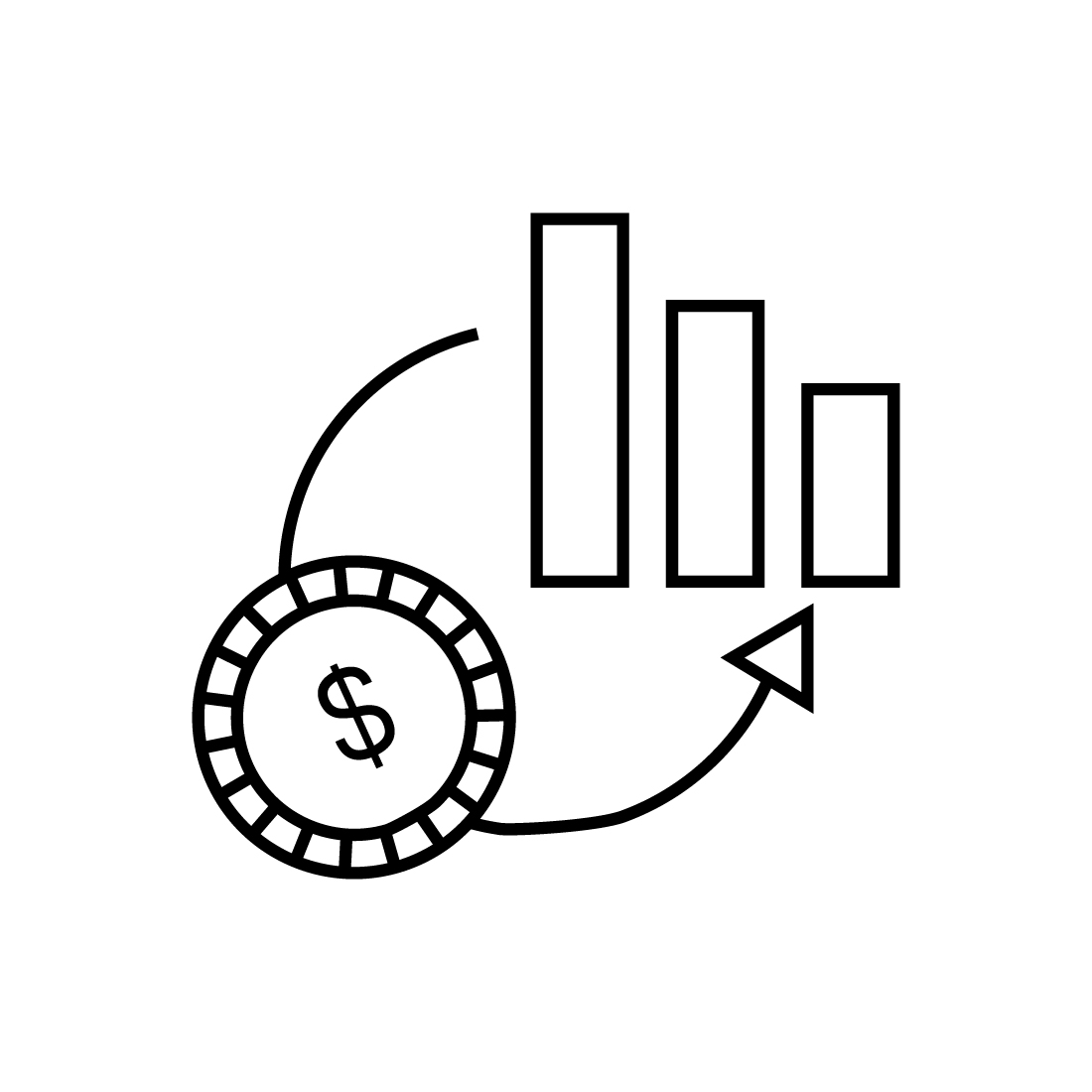 Black and white line drawing of a pie chart.