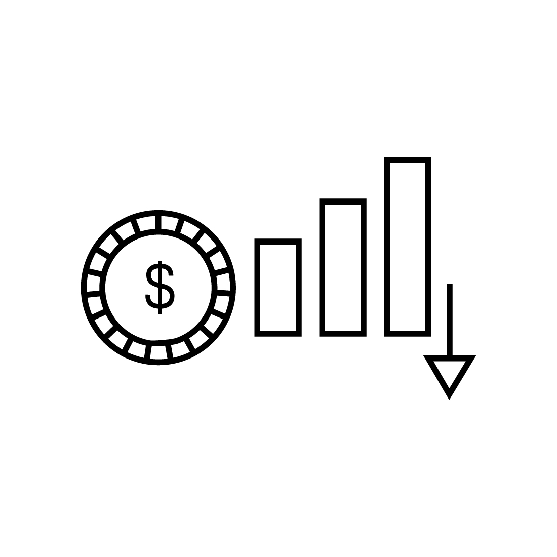 Black and white line drawing of a dollar sign.