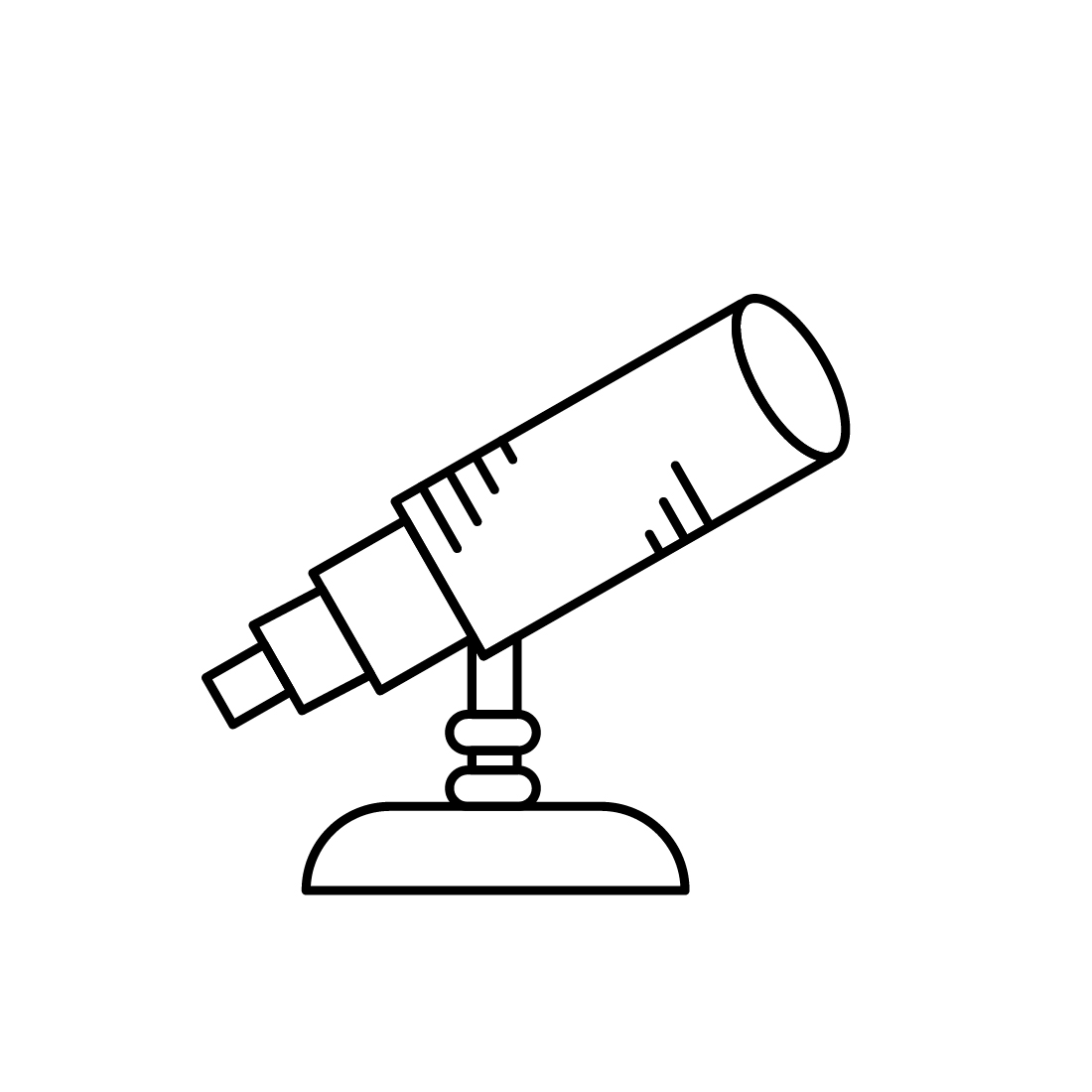 Black and white line drawing of a telescope.