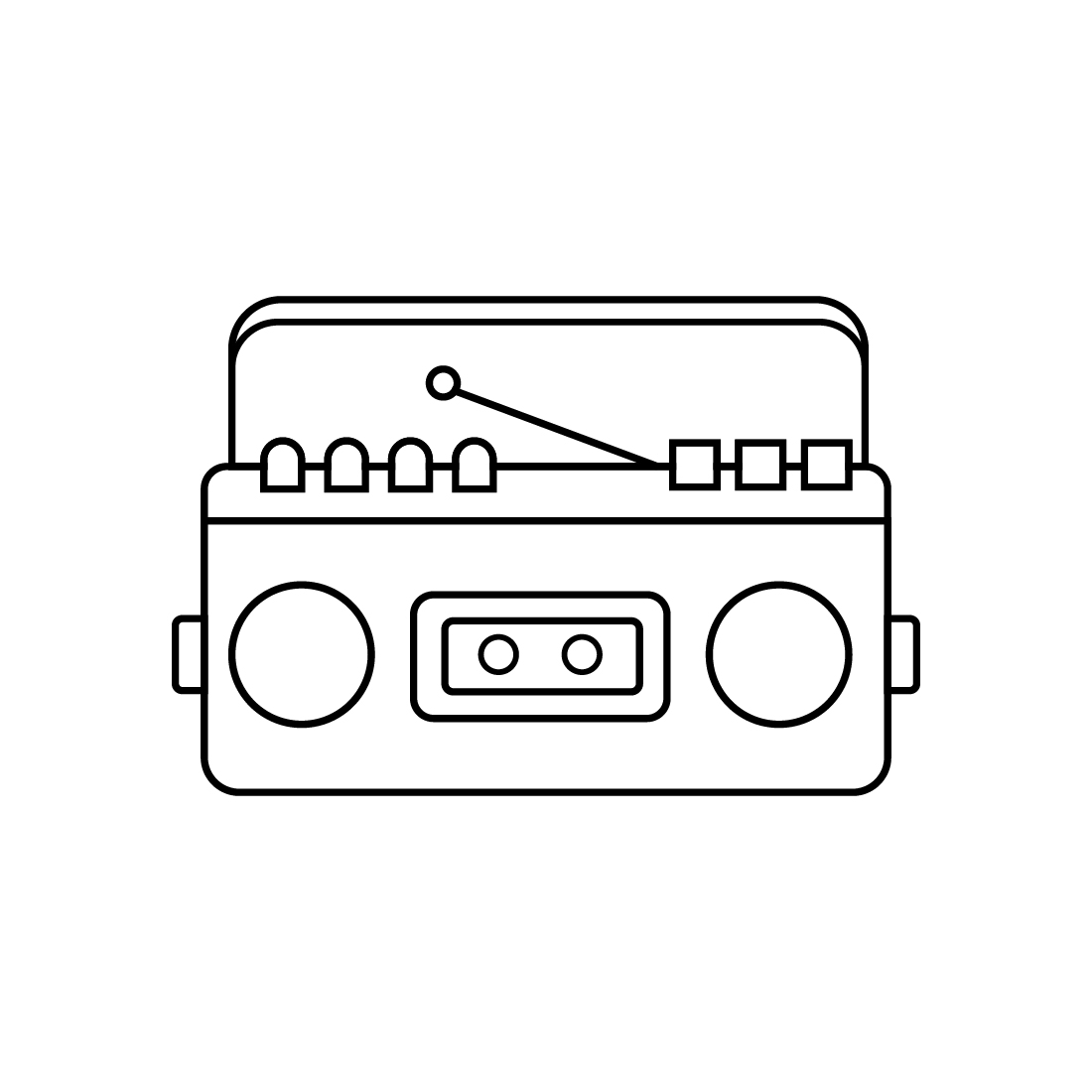 Black and white line drawing of a radio.