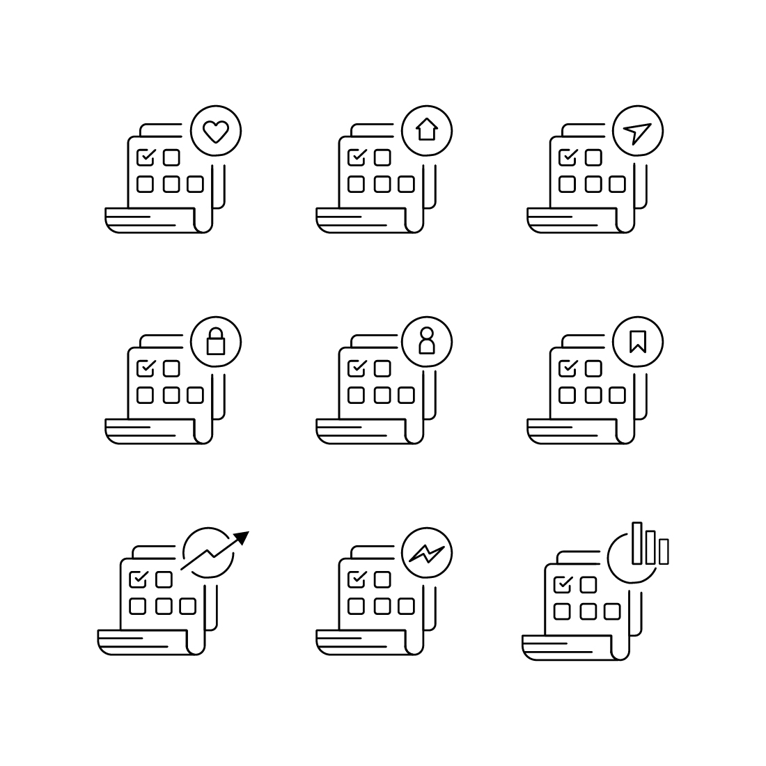 Set of icons depicting different types of web pages.