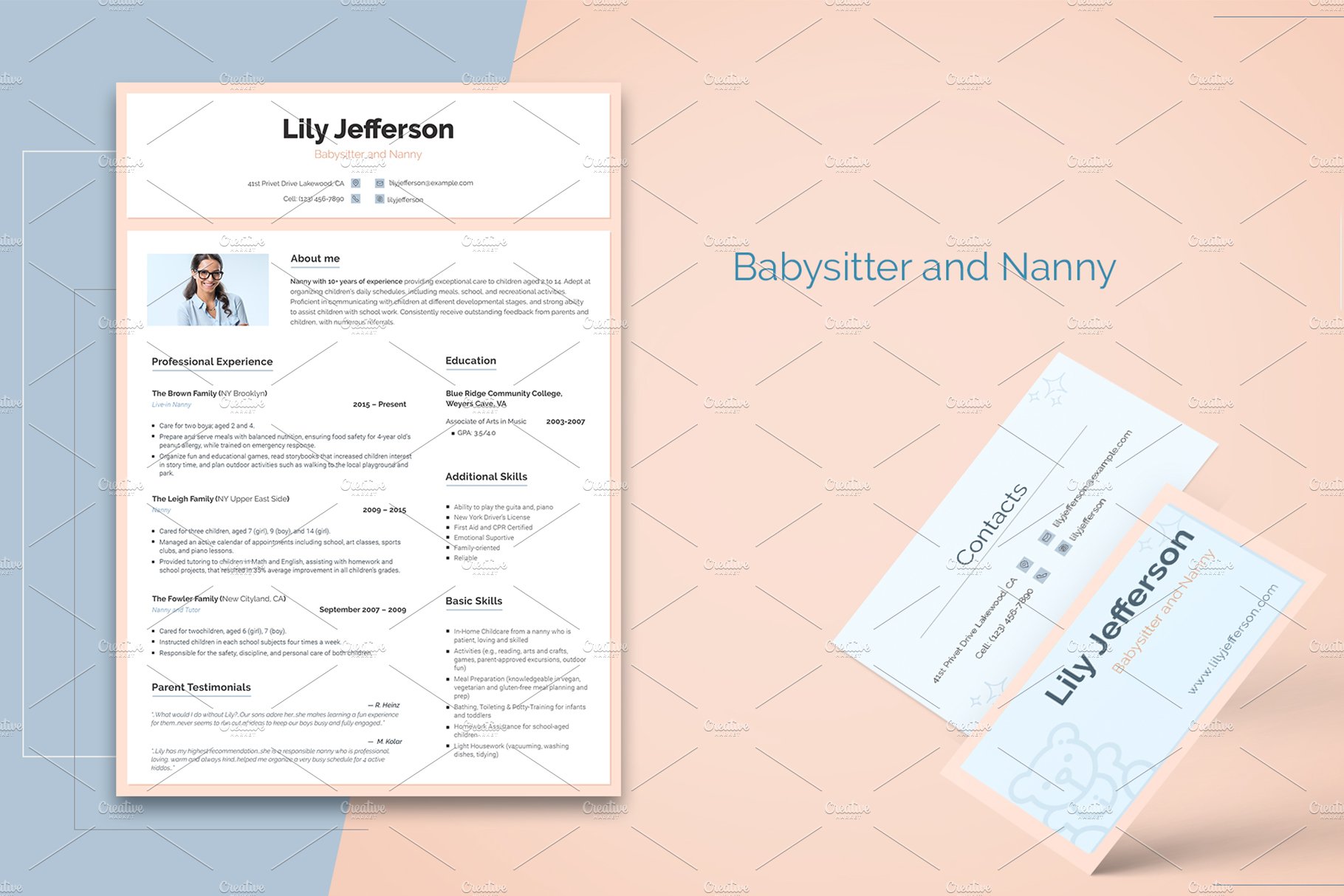 Resume Template for Babysitter preview image.