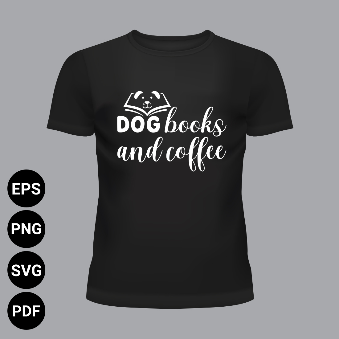 Dog Books And Coffee T-shirt design preview image.