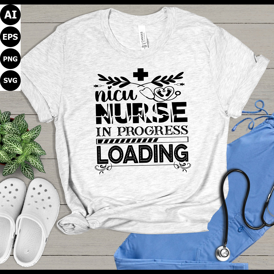 NICU Nurse in progress loading T-shirt design preview image.