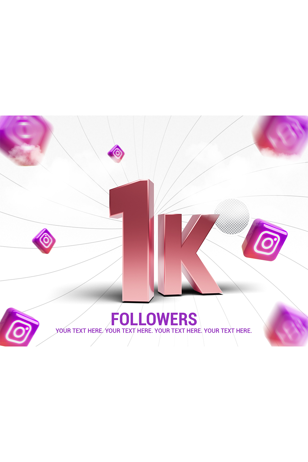 1K followers in Instagram PSD pinterest preview image.