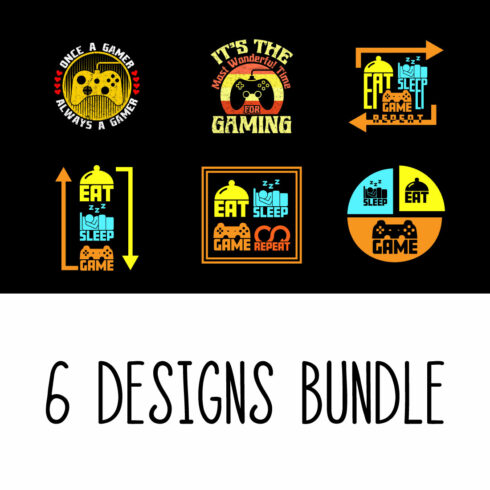Gaming T-Shirt Designs Bundle cover image.