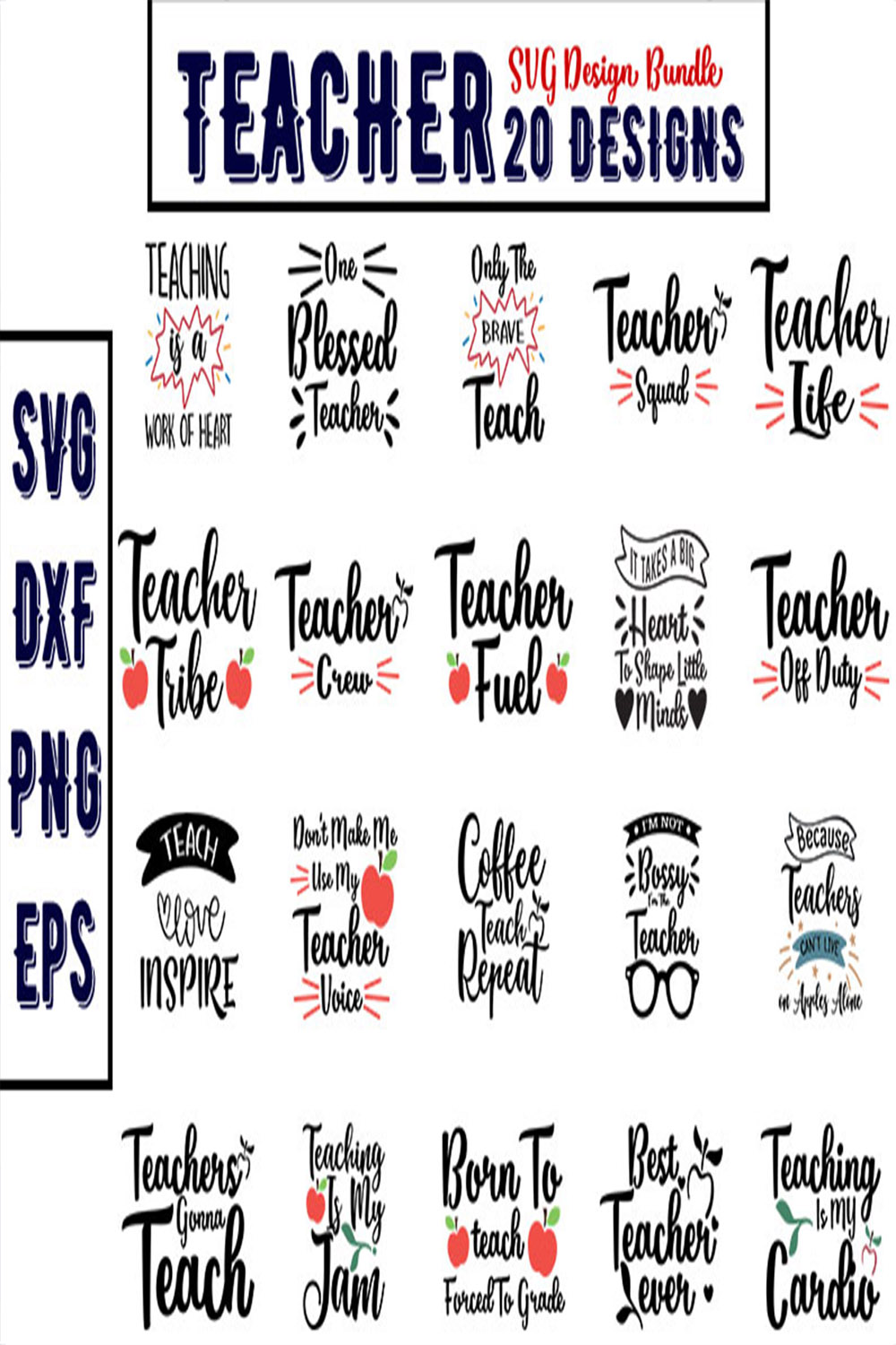 Teacher SVG Bundle pinterest preview image.