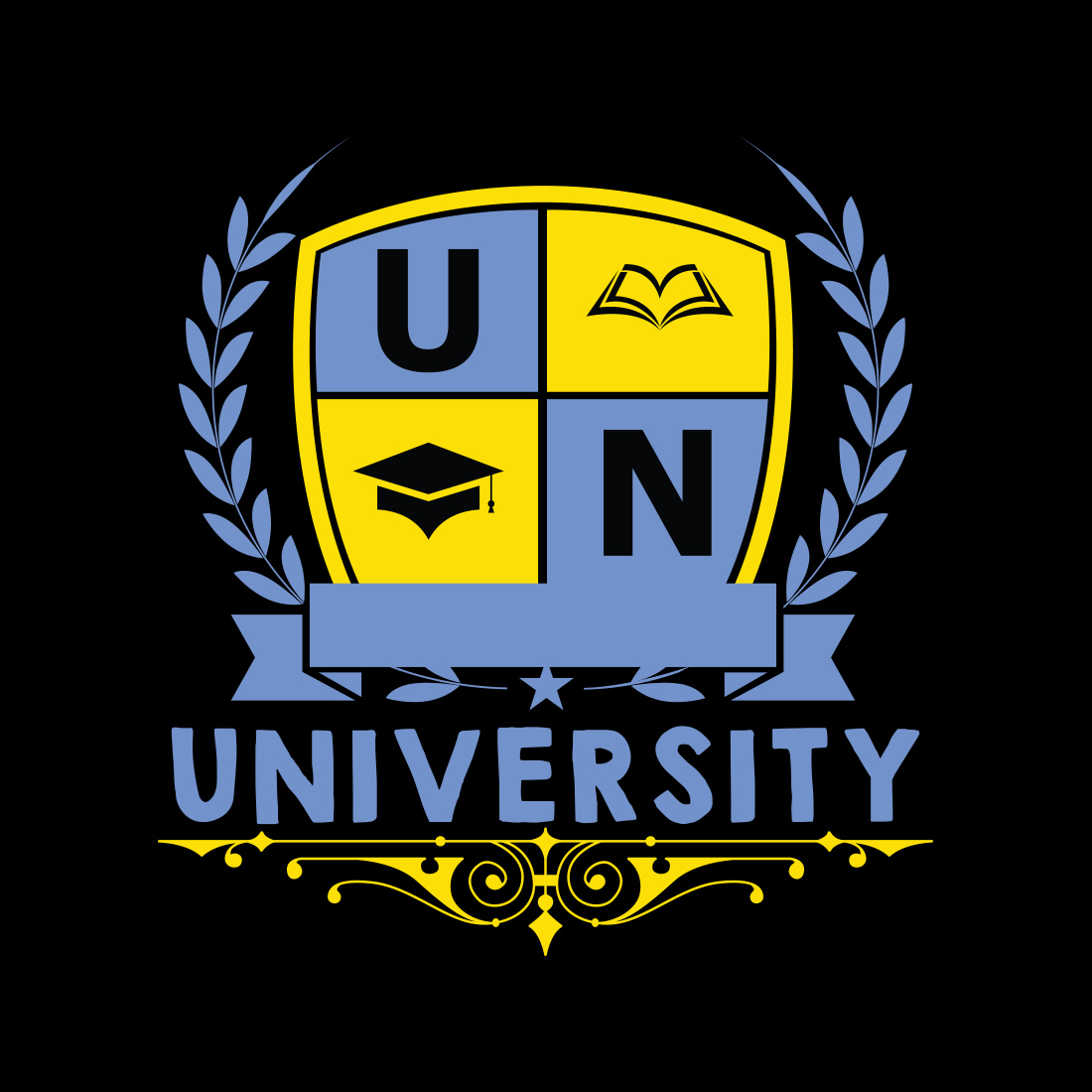 The university logo with a laurel around it.