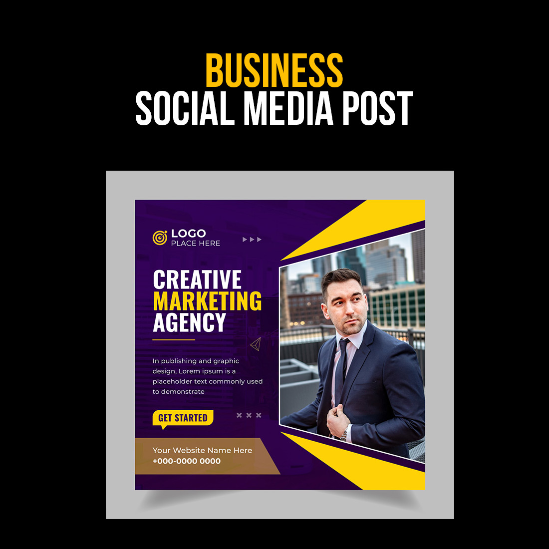 Business social media postcard with a man in a suit.