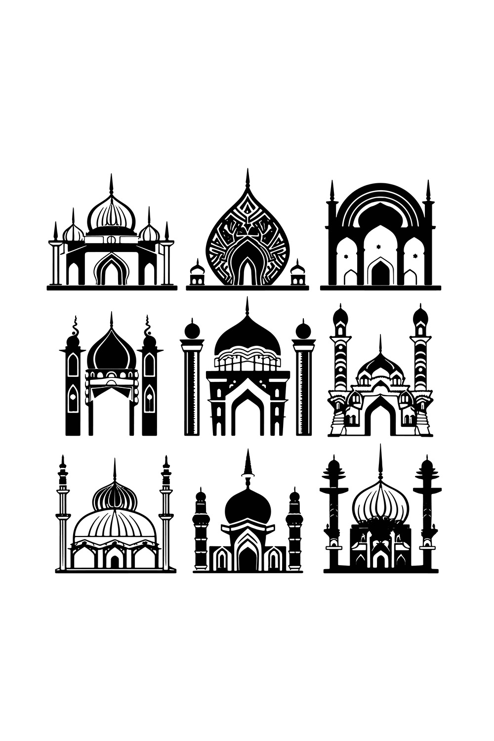 9 Mosque Icons Bundle Set Illustration pinterest preview image.